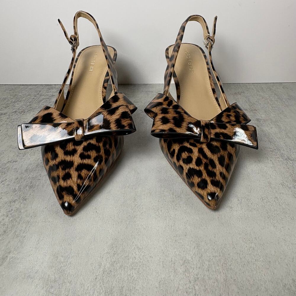 Marc Fisher Women's 9M Allon Slingback Pumps Leopard Print Patent Pointed Toe - Picture 4 of 14